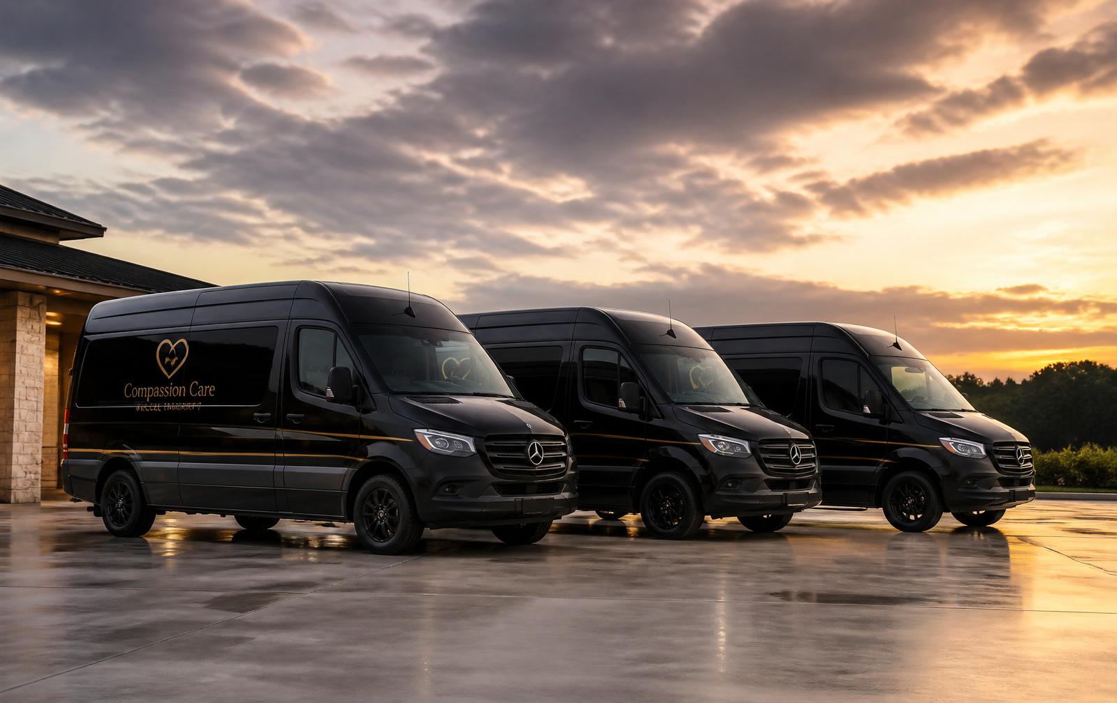Luxury Sprinter Fleet Compassion Care Nationwide — luxury black Mercedes-Benz Sprinter medical transport